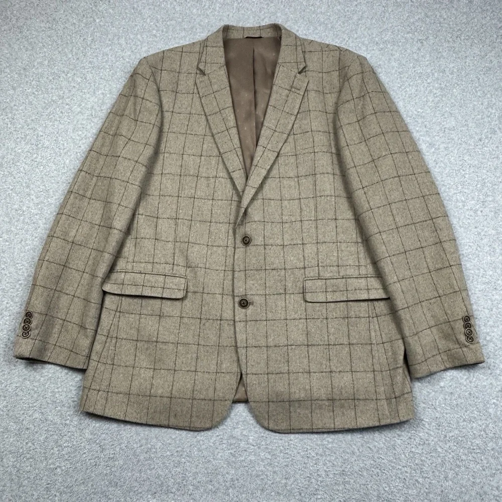 Tommy Hilfiger Wool‎ Blend Windowpane Blazer Mens 44L Double Vent Suit Jacket